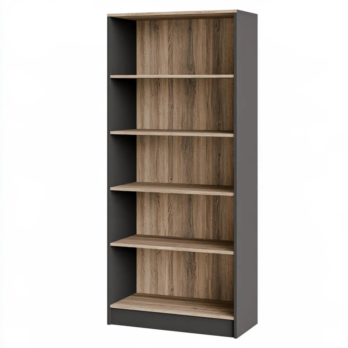 5-Shelf Bookcase, 31.5 x 11.8 x 70.9 in, Rustic Brown and Dark Gray Laminated Particleboard