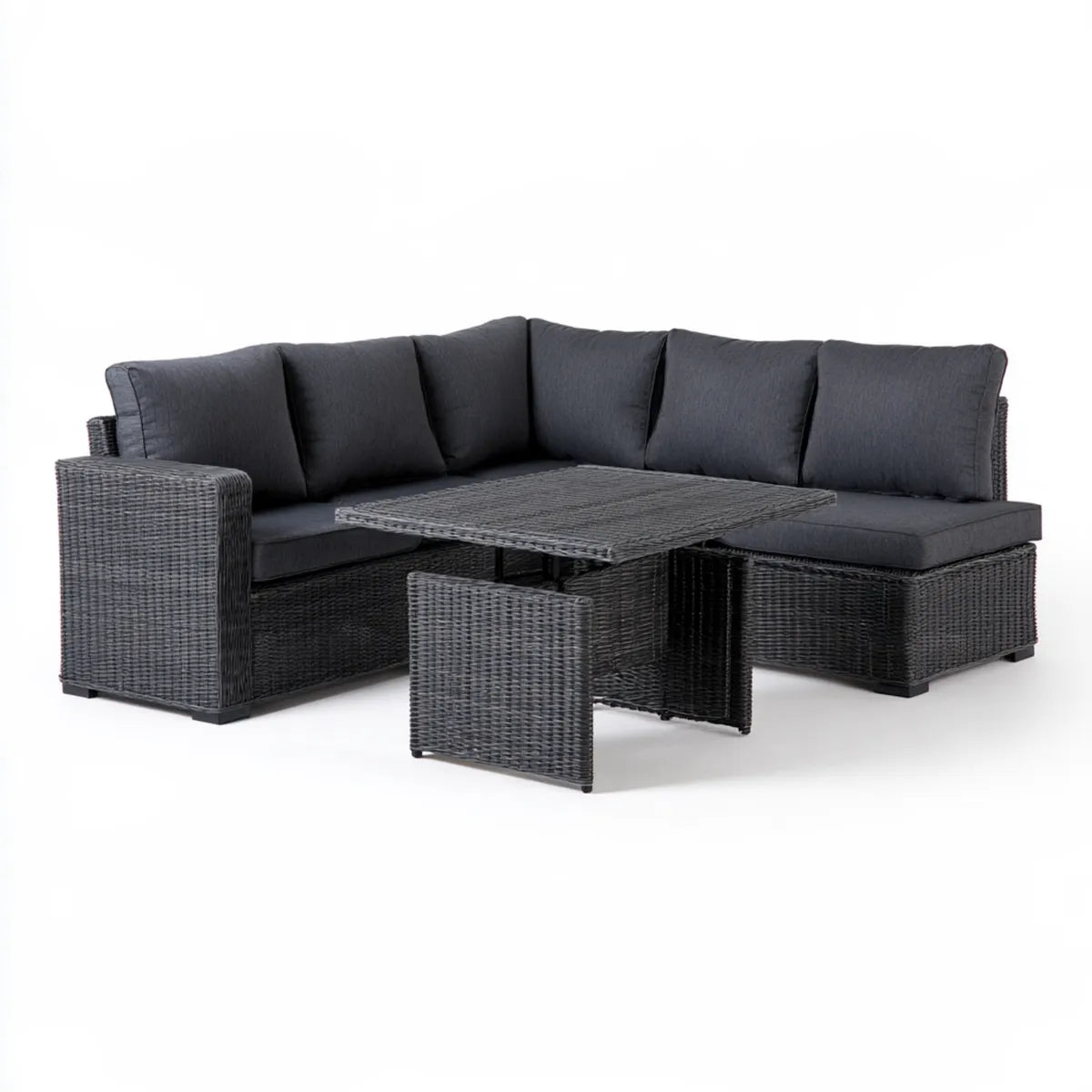 5-Piece Outdoor PE Rattan Sectional Sofa Set with Coffee Table and 2 Ottomans, Dark Gray, 193 x 140 x 58 cm