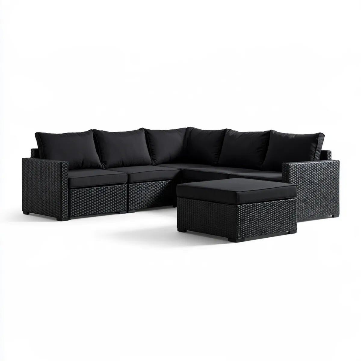 Outdoor Patio L-Shaped Sectional Sofa Set with Ottoman, 208 x 208 x 72 cm, Black PE Rattan