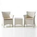 3-Piece Outdoor Patio Conversation Set with 2 White PE Rattan Armchairs, Beige Cushions and 19.7 in Square Side Table