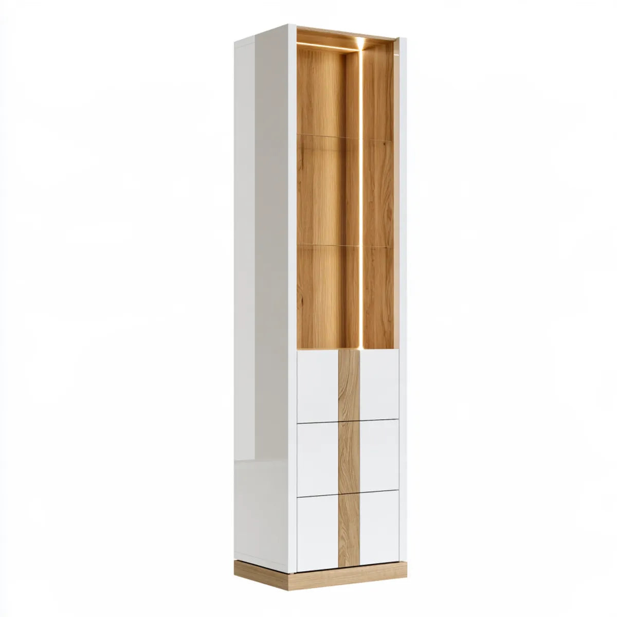 Tall LED Display Bookcase, 19.7 x 13.8 x 78.7 in, White and Natural Oak Engineered Wood