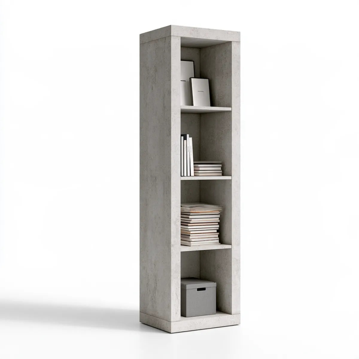 4-Shelf Bookcase, 23.6 x 11.8 x 70.9 in, Gray Concrete Look Laminated Particleboard