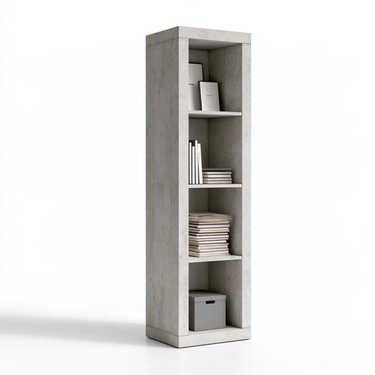 4-Shelf Bookcase, 23.6 x 11.8 x 70.9 in, Gray Concrete Look Laminated Particleboard