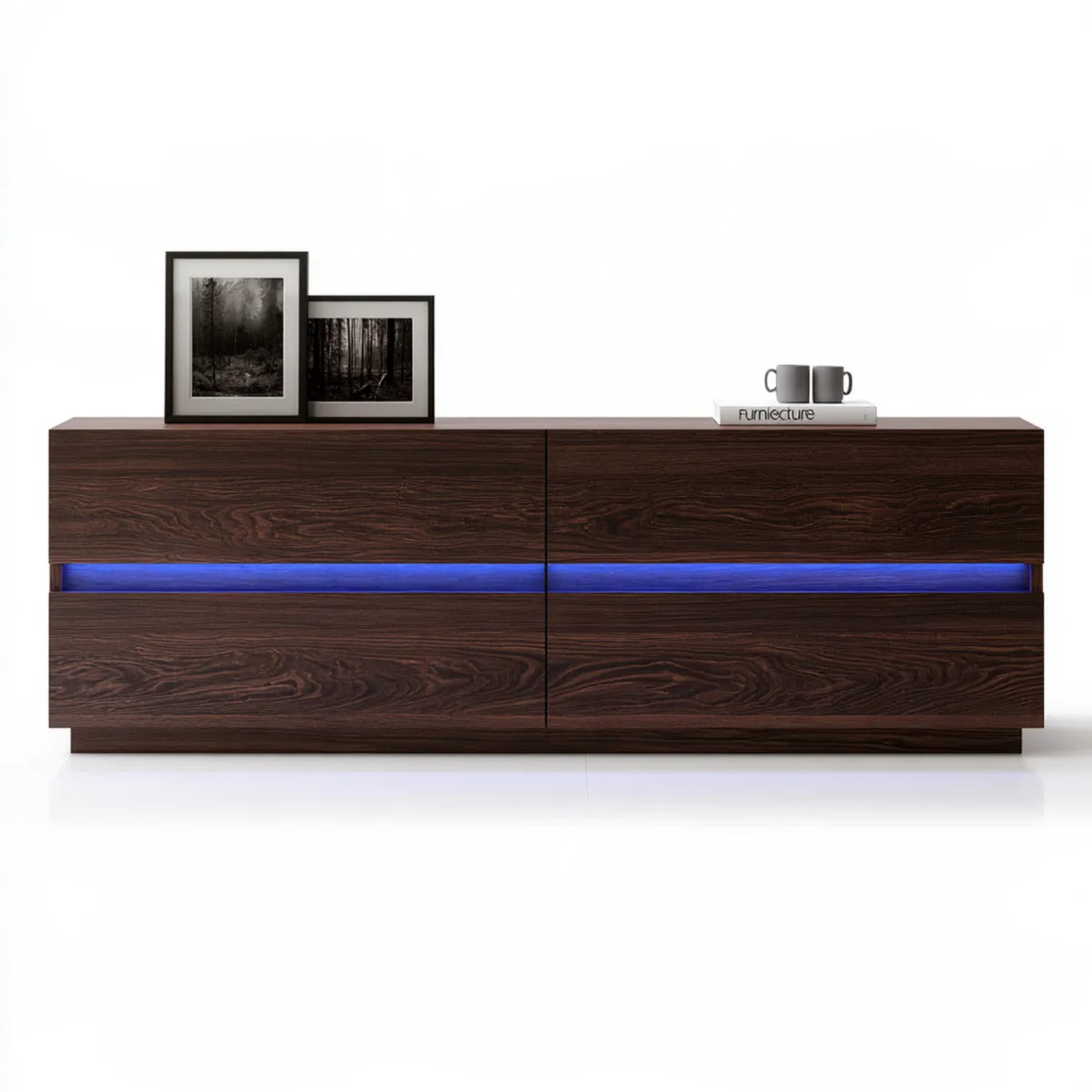 78.7 in Dark Brown MDF TV Stand Media Console with Blue LED Light