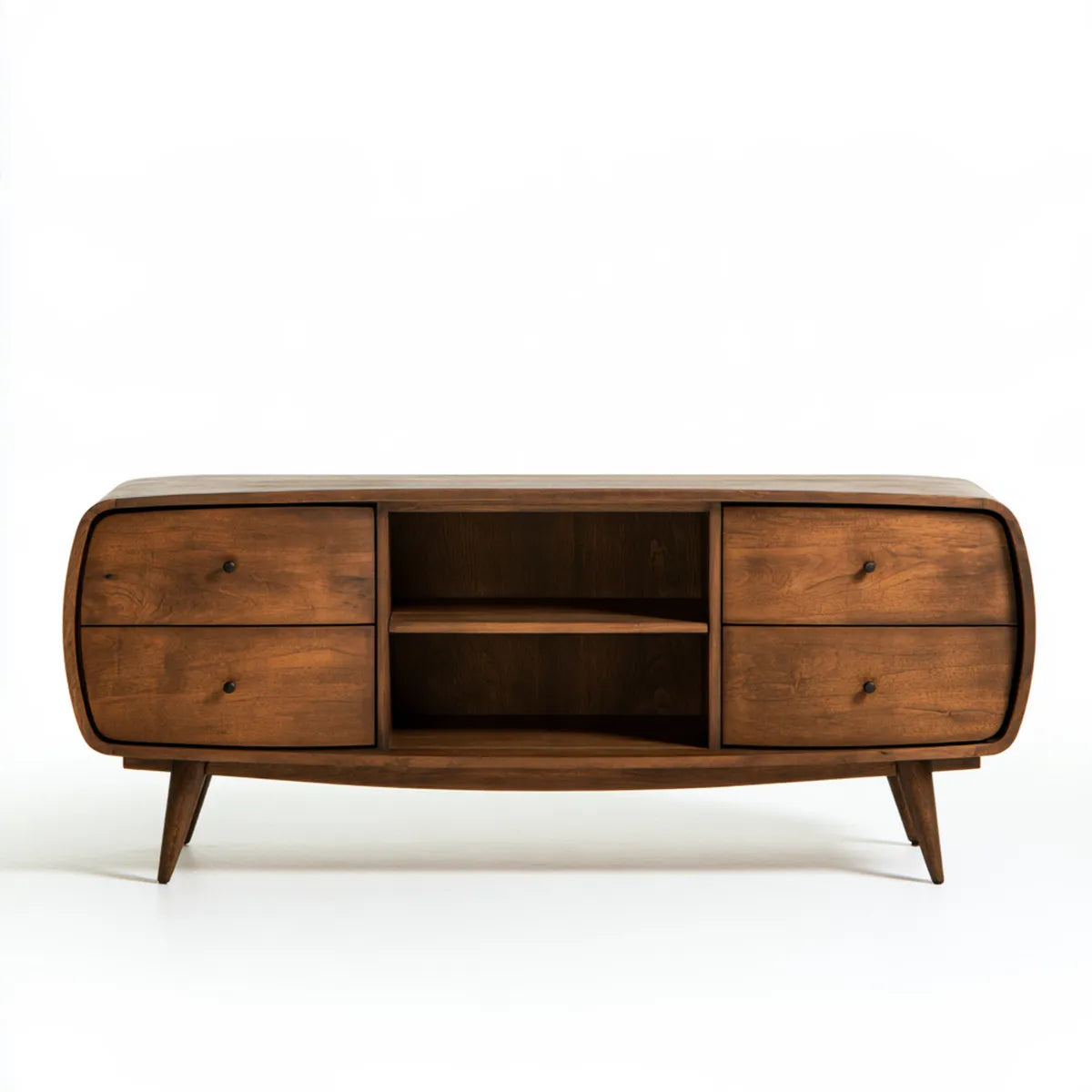 72 in Brown Solid Wood TV Stand Media Console with 4 Drawers and 2 Open Shelves