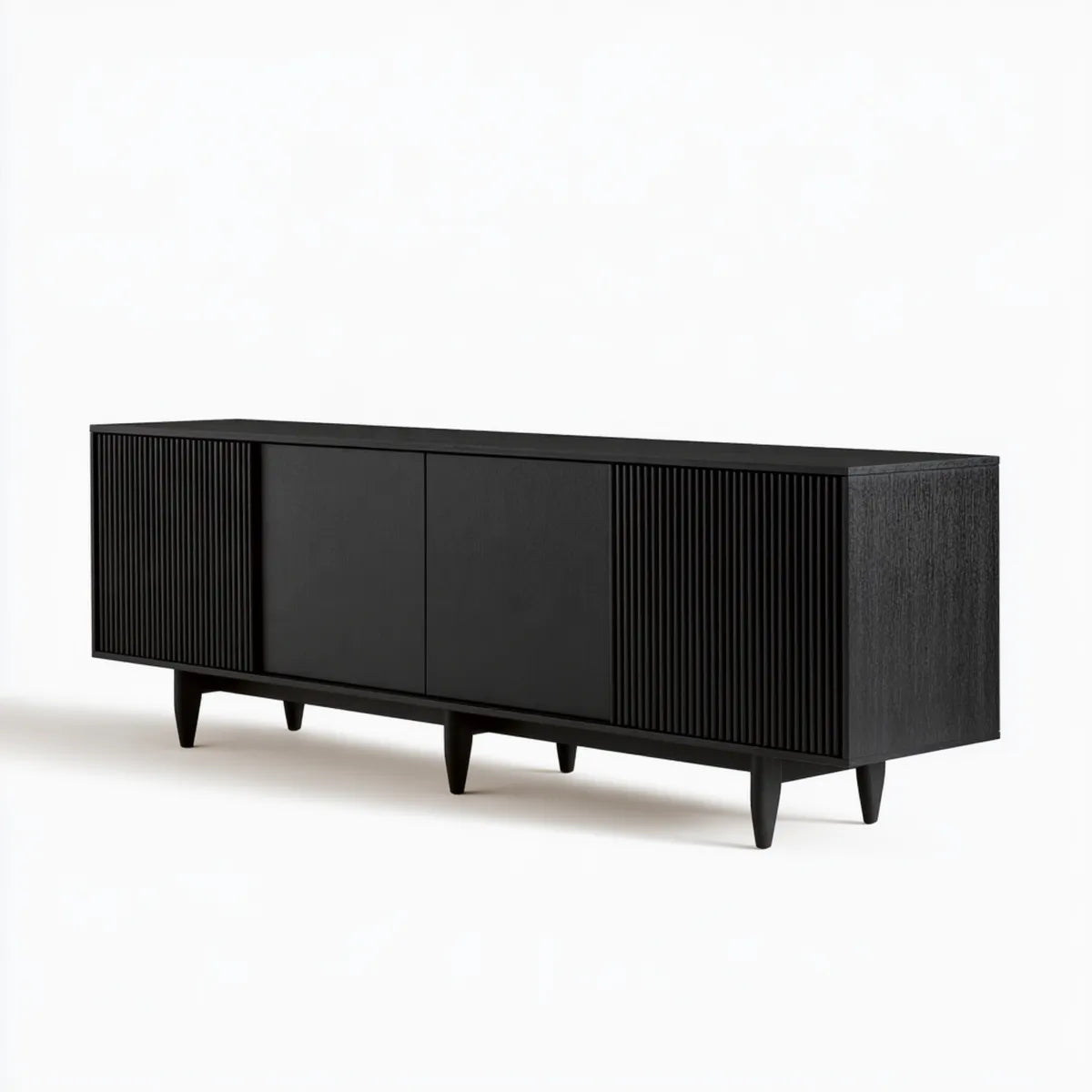 70.9 x 15.7 x 29.5 in Black Engineered Wood TV Stand Console Cabinet with 4 Doors